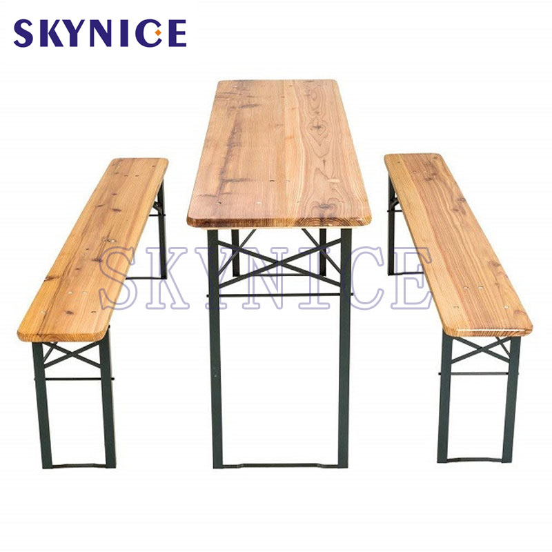 3 ชิ้นเบียร์ตารางม้านั่งชุดพับโต๊ะปิกนิกไม้ด้านบน